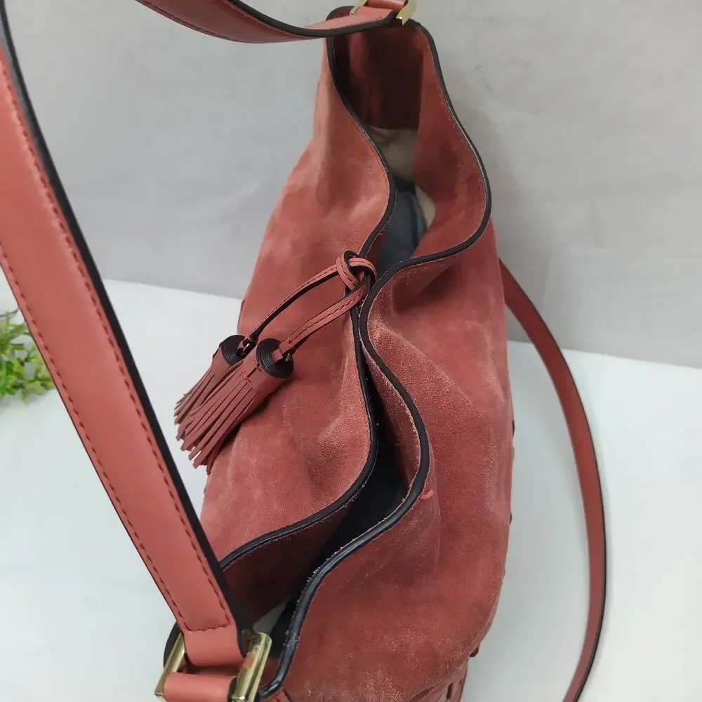 Michael Kors Vivian Cinnamon Red Suede Leather Tassel Hobo Shoulder Bag - $398